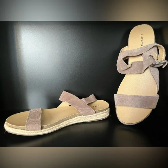 Lucky Brand Taupe Suede Espadrille Slide Sandals - Picture 1 of 1